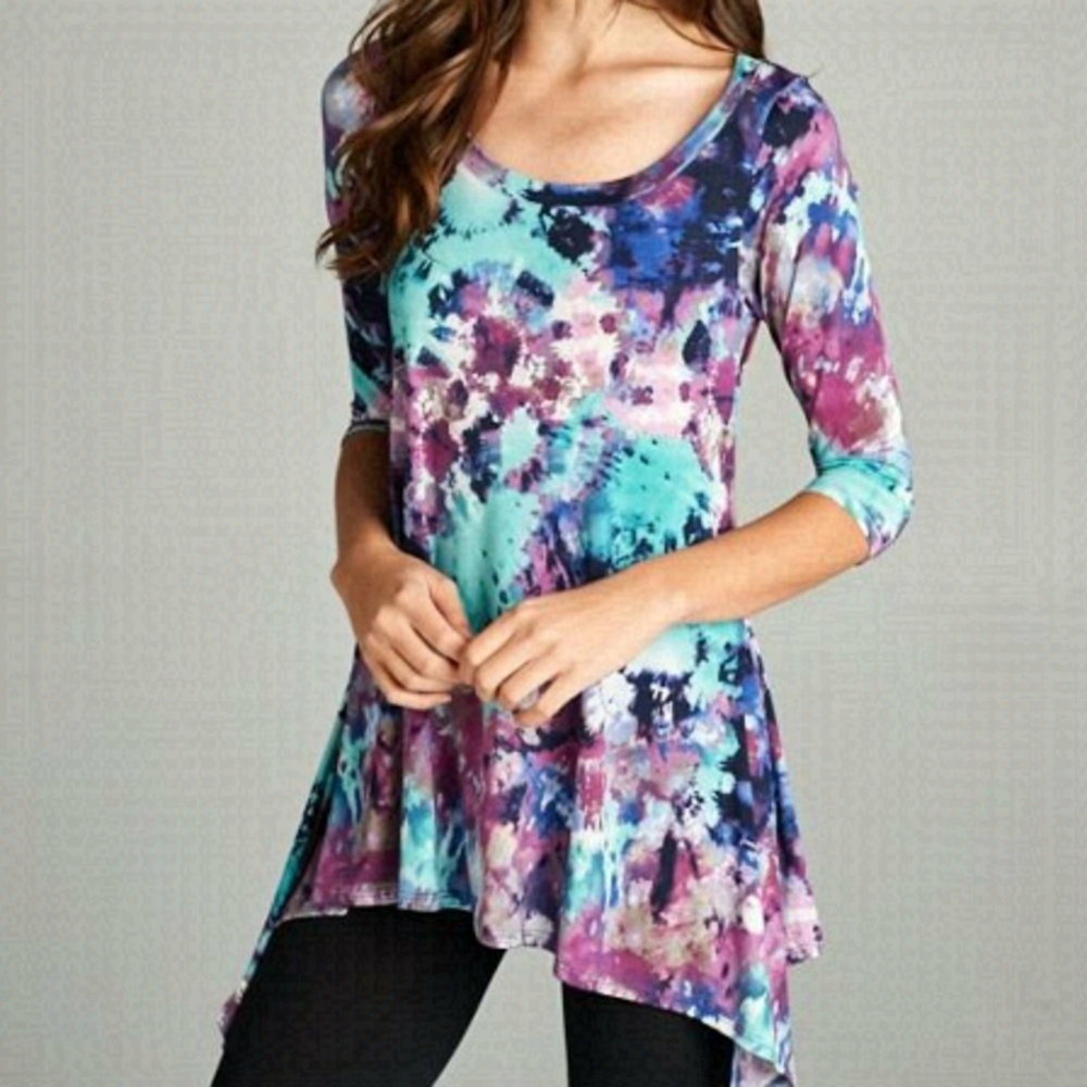 EMERALD 3/4 Sleeve Watercolor Tunic Top Size Small NWT